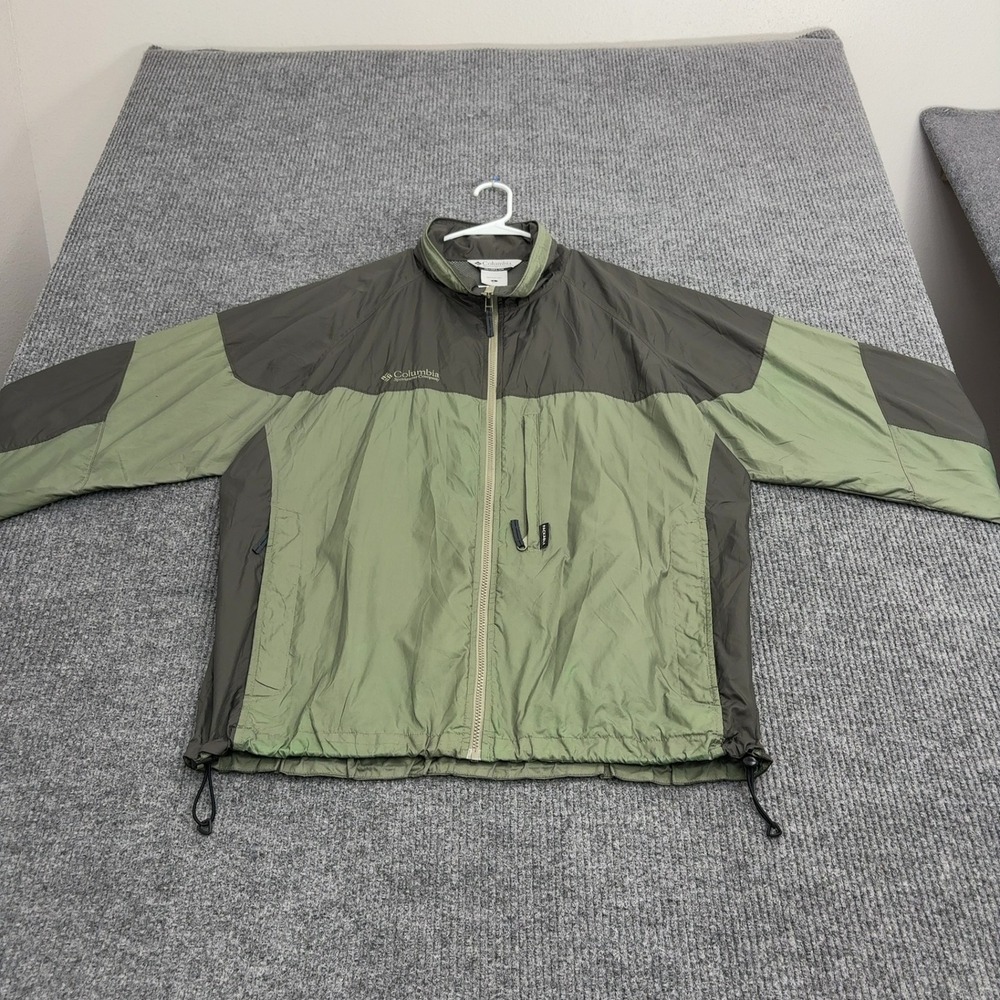 Columbia Jacket Mens L Green Nylon Packable Colorblock Mock Neck Gorpcore Hiking